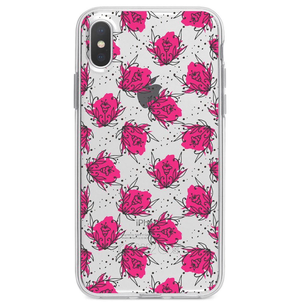 Wildflower Pink Graffiti Clear Shockproof iPhone Case, view 4
