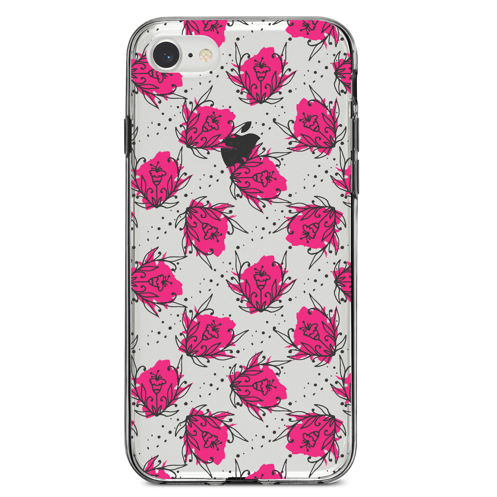 Wildflower Pink Graffiti Clear Shockproof iPhone Case, view 5