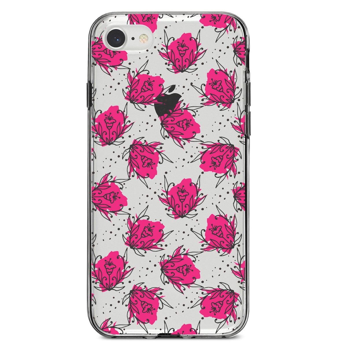 Wildflower Pink Graffiti Clear Shockproof iPhone Case, view 5