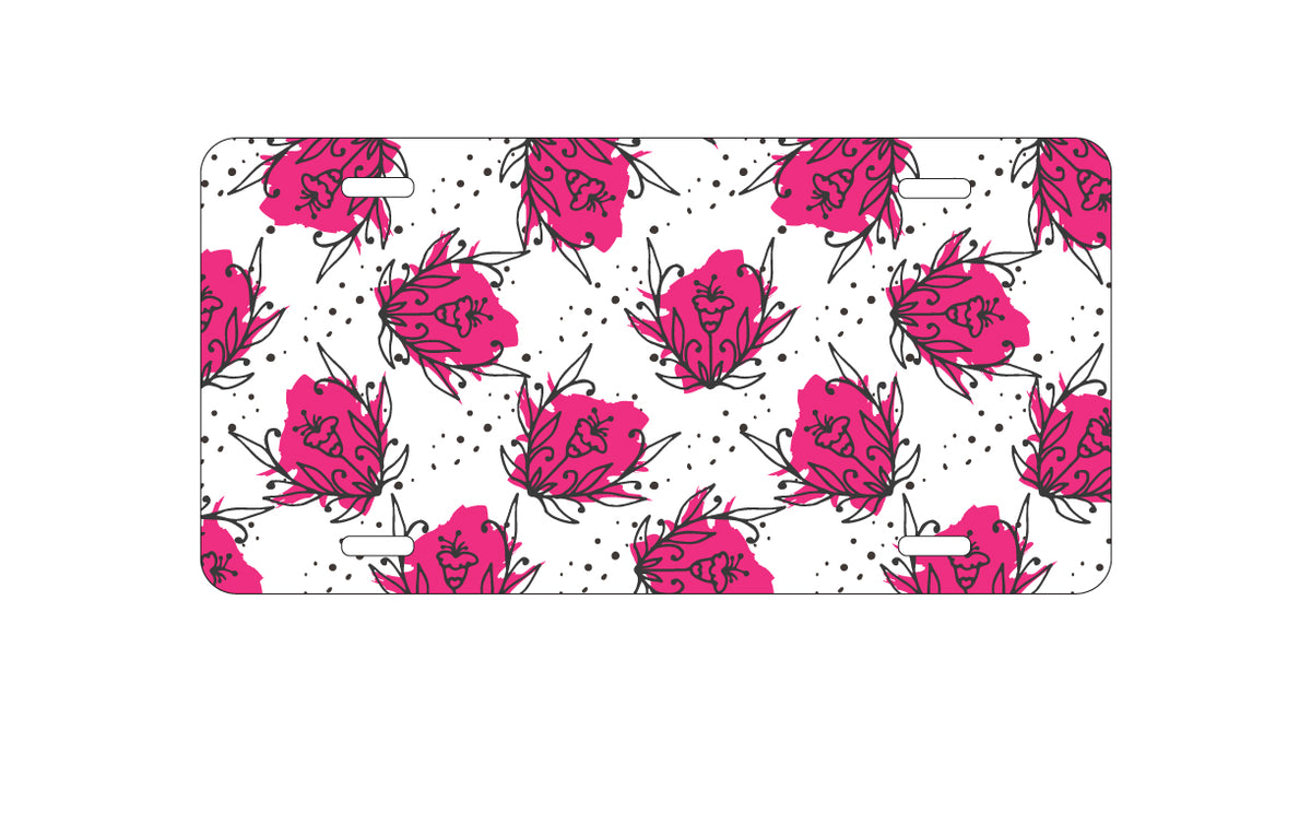 Custom Aluminum Decorative Vanity Front License Plate - Wildflower Pink Graffiti