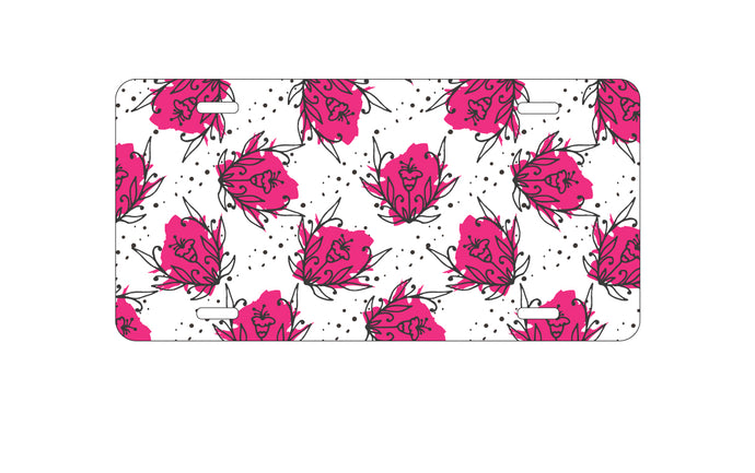DistinctInk Custom Aluminum Decorative Vanity Front License Plate - Wildflower Pink Graffiti