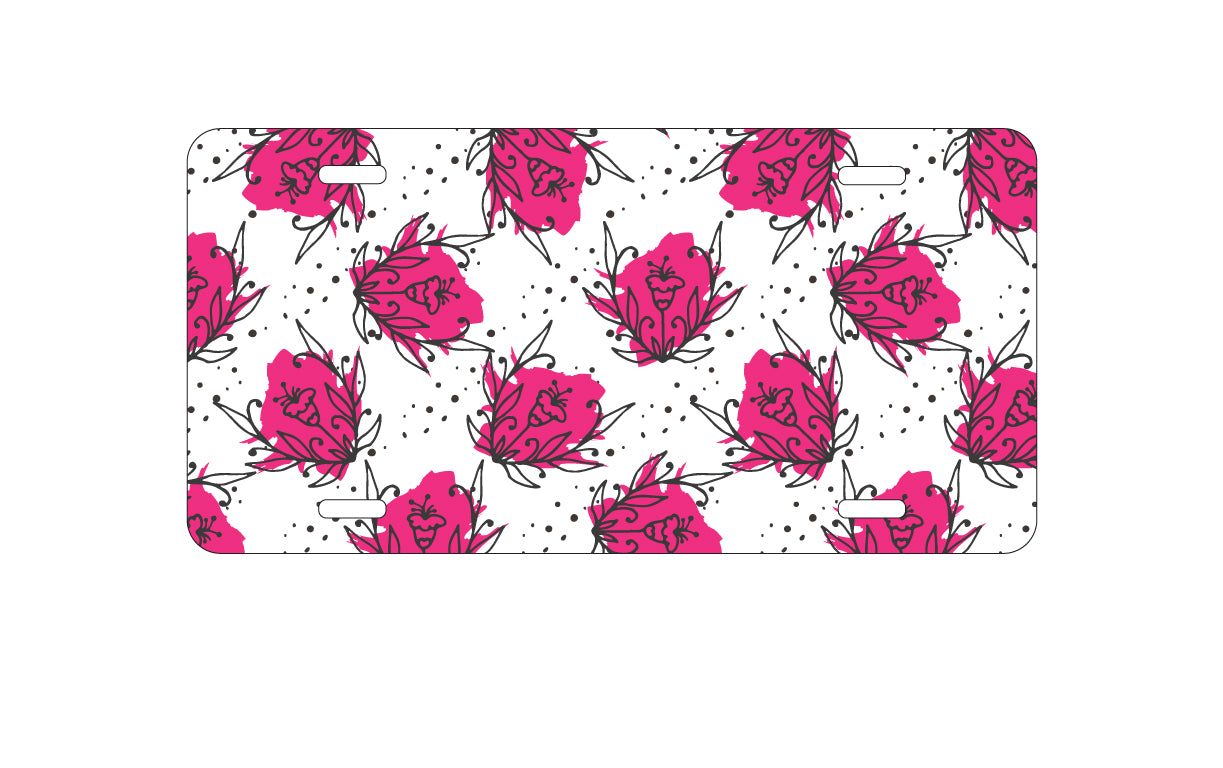 DistinctInk Custom Aluminum Decorative Vanity Front License Plate - Wildflower Pink Graffiti
