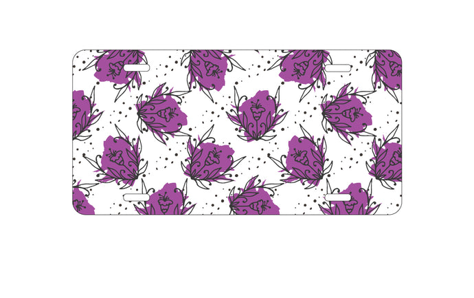 DistinctInk Custom Aluminum Decorative Vanity Front License Plate - Wildflower Purple Graffiti