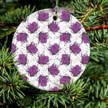 DistinctInk® Hanging Ceramic Christmas Tree Ornament with Gold String - Great Gift / Present - 2 3/4 inch Diameter - Wildflower Purple Graffiti