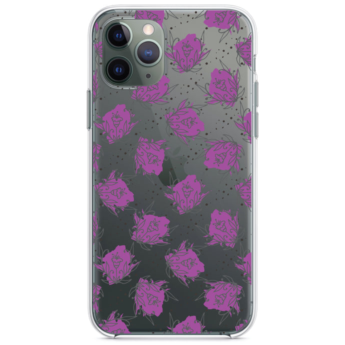 DistinctInk® Clear Shockproof Hybrid Case for Apple iPhone / Samsung Galaxy / Google Pixel - Wildflower Purple Graffiti
