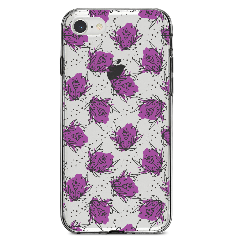 Wildflower Purple Graffiti Clear Shockproof iPhone Case, view 5