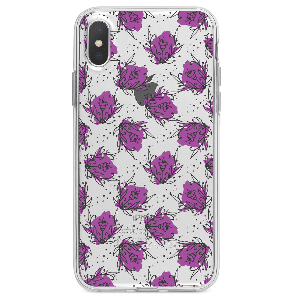 Wildflower Purple Graffiti Clear Shockproof iPhone Case, view 4