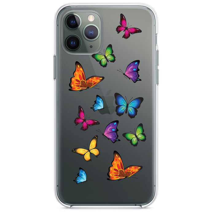 DistinctInk® Clear Shockproof Hybrid Case for Apple iPhone / Samsung Galaxy / Google Pixel - Rainbow Butterflies Butterfly