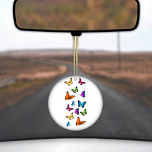 DistinctInk® Hanging Ceramic Christmas Tree Ornament with Gold String - Great Gift / Present - 2 3/4 inch Diameter - Rainbow Butterflies Butterfly