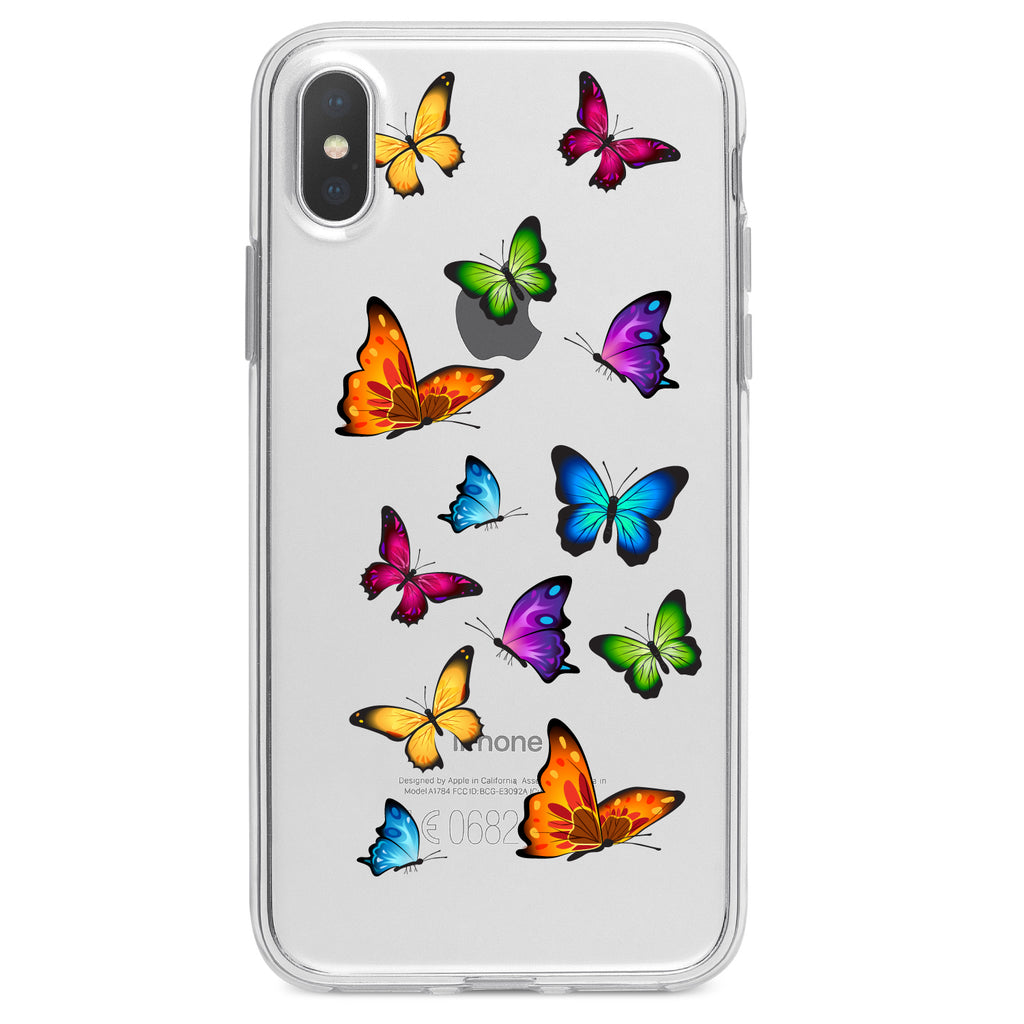 Rainbow Butterflies Butterfly Clear Shockproof iPhone Case, view 2