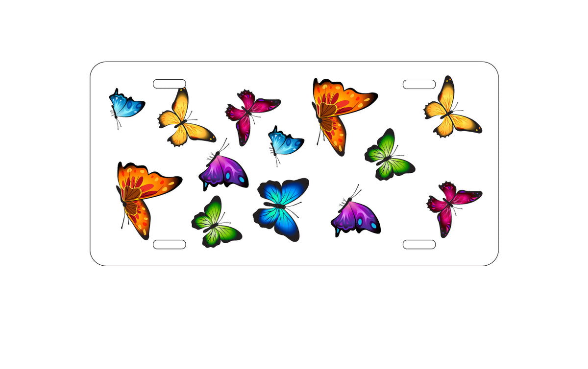 Custom Aluminum Decorative Vanity Front License Plate - Rainbow Butterflies Butterfly