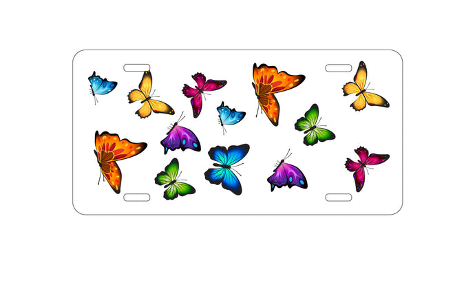 DistinctInk Custom Aluminum Decorative Vanity Front License Plate - Rainbow Butterflies Butterfly