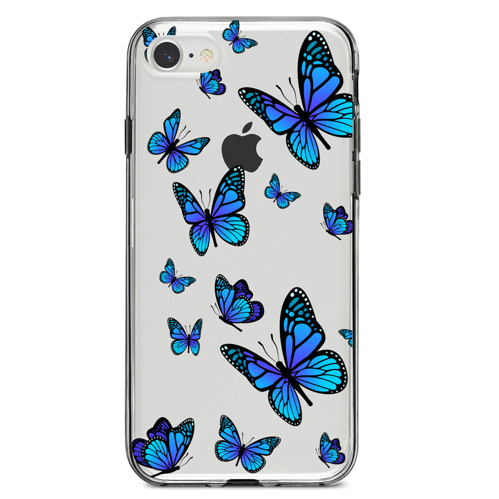 Blue Butterflies Butterfly Clear Shockproof iPhone Case, view 5