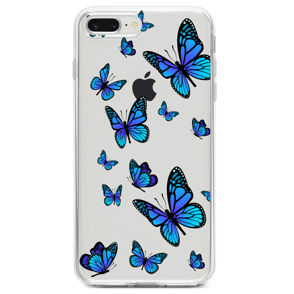 Blue Butterflies Butterfly Clear Shockproof iPhone Case, view 6