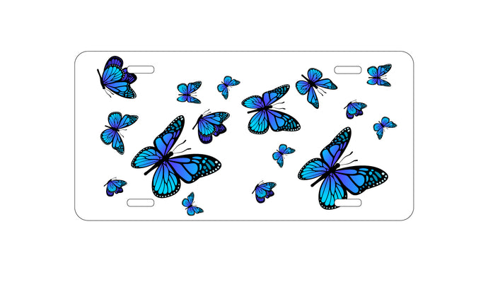 DistinctInk Custom Aluminum Decorative Vanity Front License Plate - Blue Butterflies Butterfly