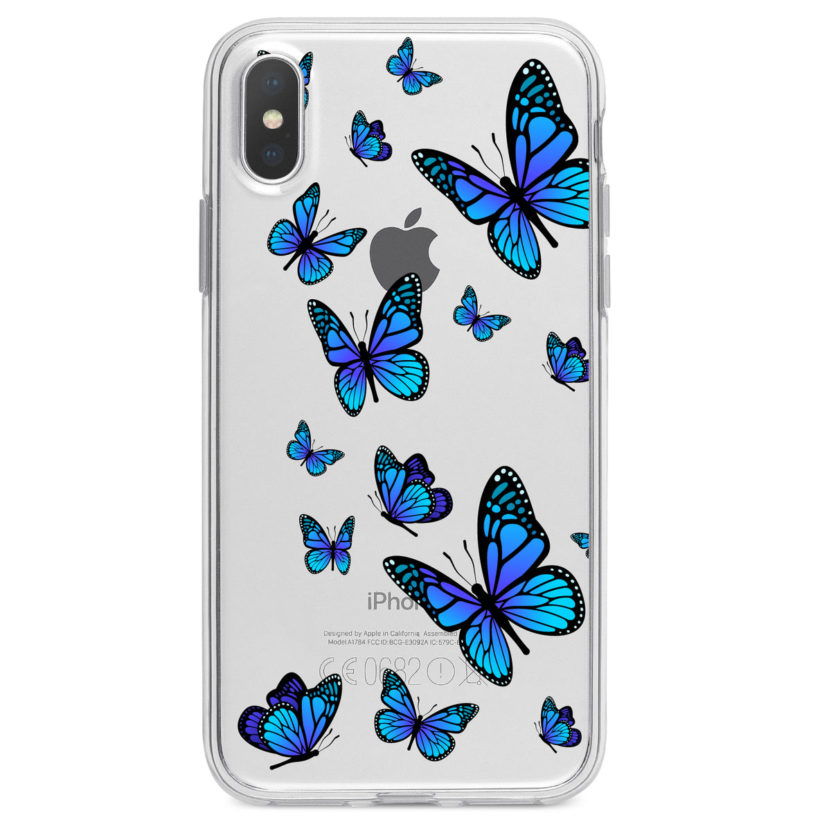 Blue Butterflies Butterfly Clear Shockproof iPhone Case, view 2