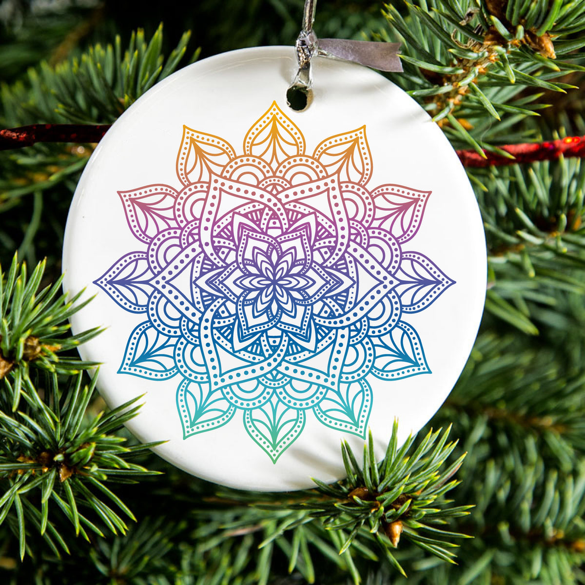 Rainbow Gradient Mandala Ceramic Ornament, view 2