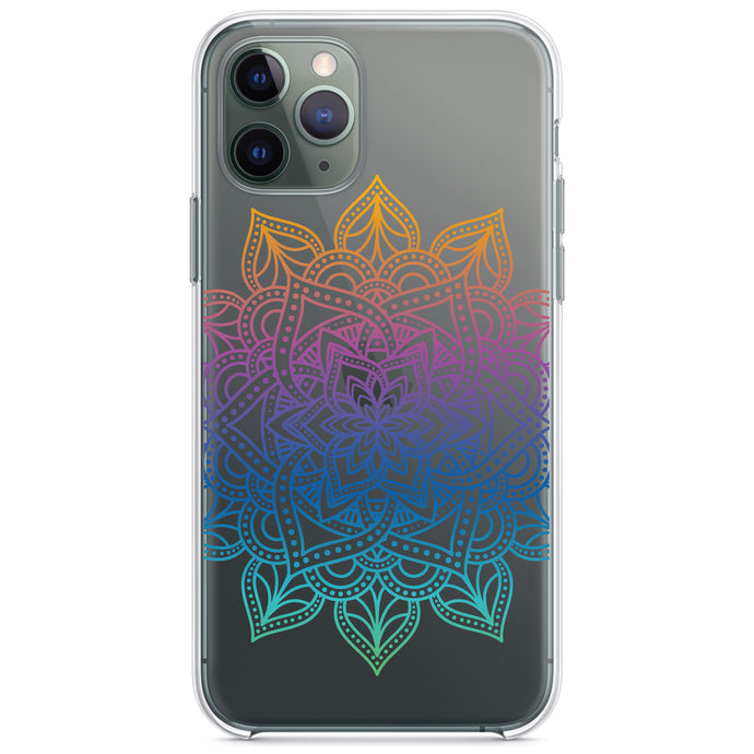 DistinctInk® Clear Shockproof Hybrid Case for Apple iPhone / Samsung Galaxy / Google Pixel - Rainbow Gradient Mandala