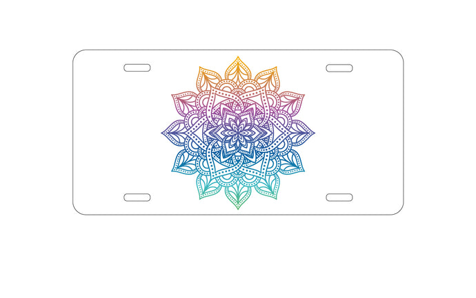 DistinctInk Custom Aluminum Decorative Vanity Front License Plate - Rainbow Gradient Mandala