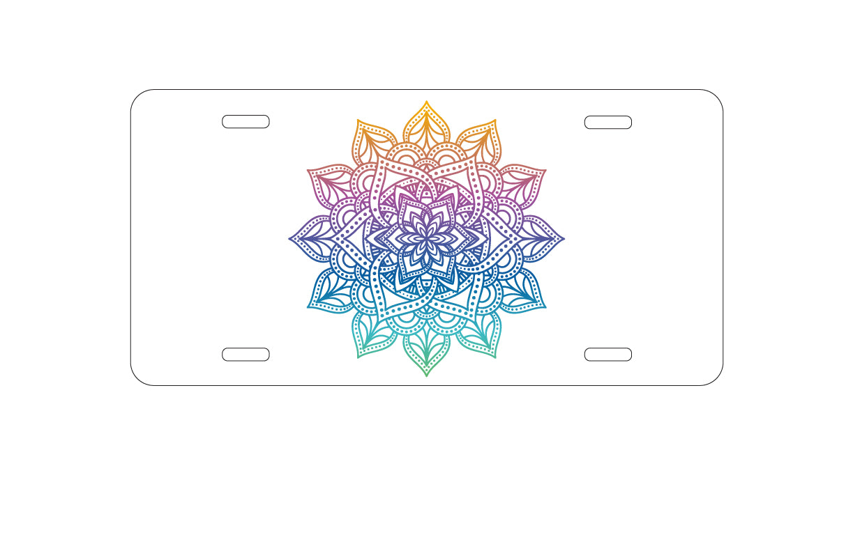 DistinctInk Custom Aluminum Decorative Vanity Front License Plate - Rainbow Gradient Mandala