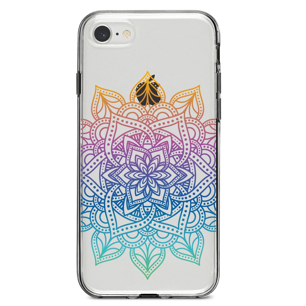 Rainbow Gradient Mandala Clear Shockproof iPhone Case, view 5