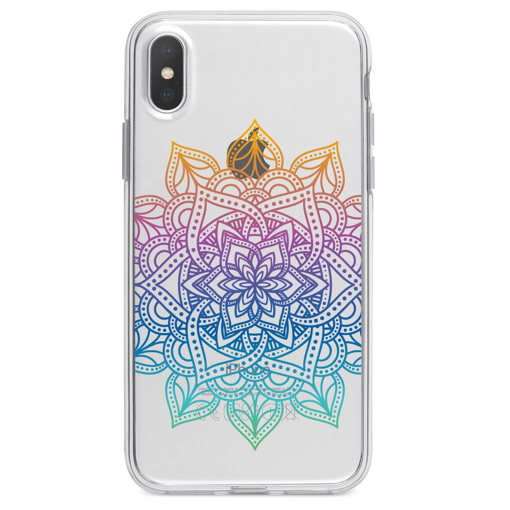 Rainbow Gradient Mandala Clear Shockproof iPhone Case, view 2