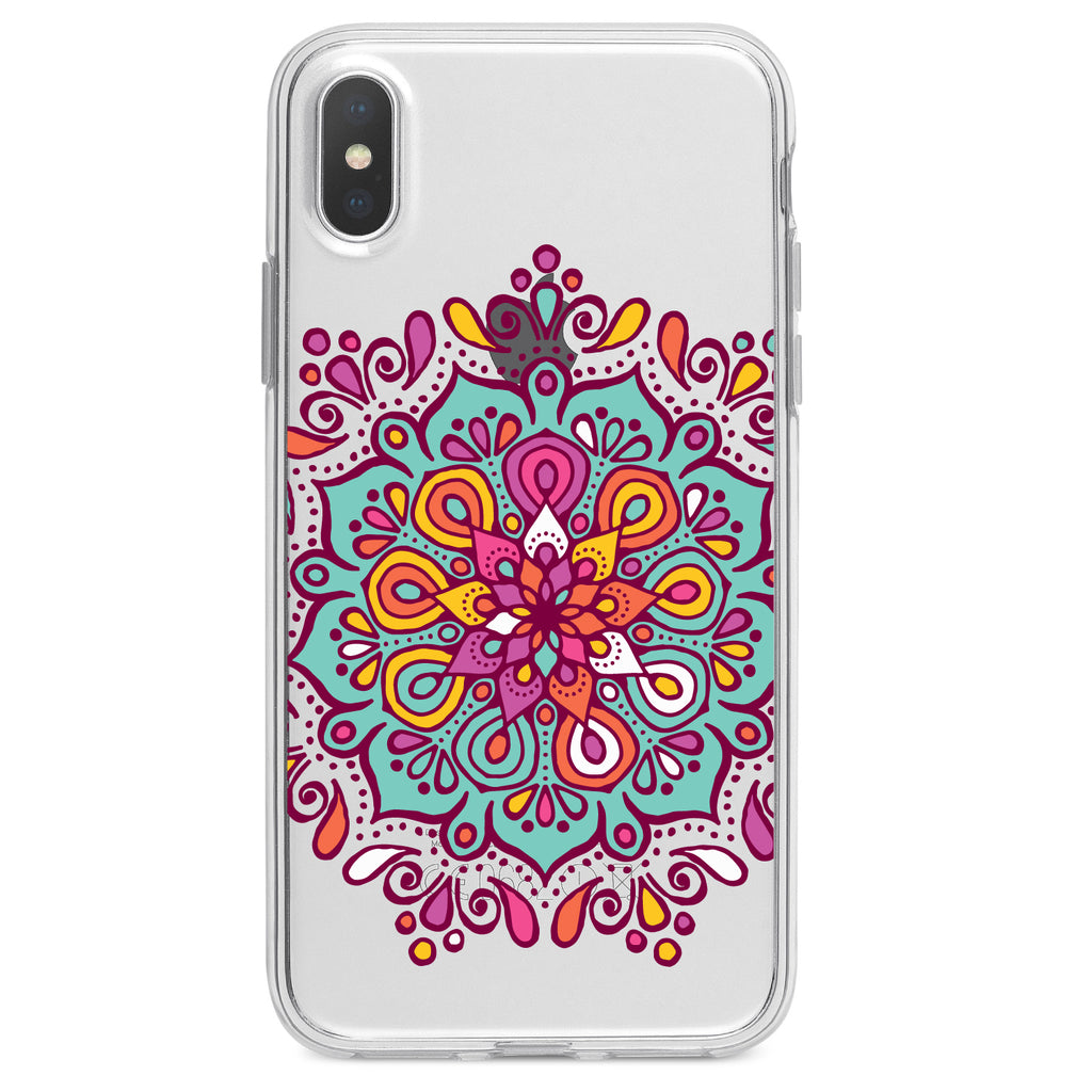 Jewel Tone Mandala Colorful Clear Shockproof iPhone Case, view 2