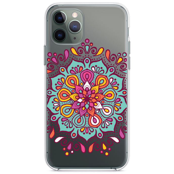 DistinctInk® Clear Shockproof Hybrid Case for Apple iPhone / Samsung Galaxy / Google Pixel - Jewel Tone Mandala Colorful