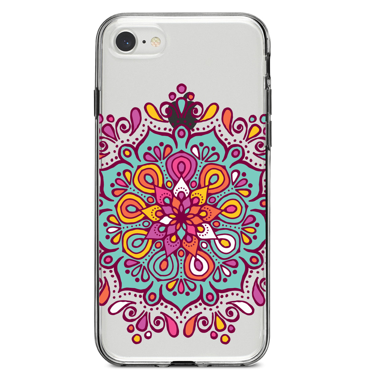 Jewel Tone Mandala Colorful Clear Shockproof iPhone Case, view 5