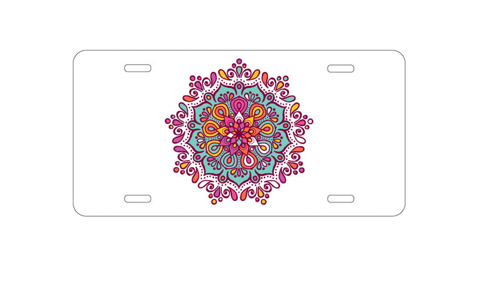 DistinctInk Custom Aluminum Decorative Vanity Front License Plate - Jewel Tone Mandala Colorful