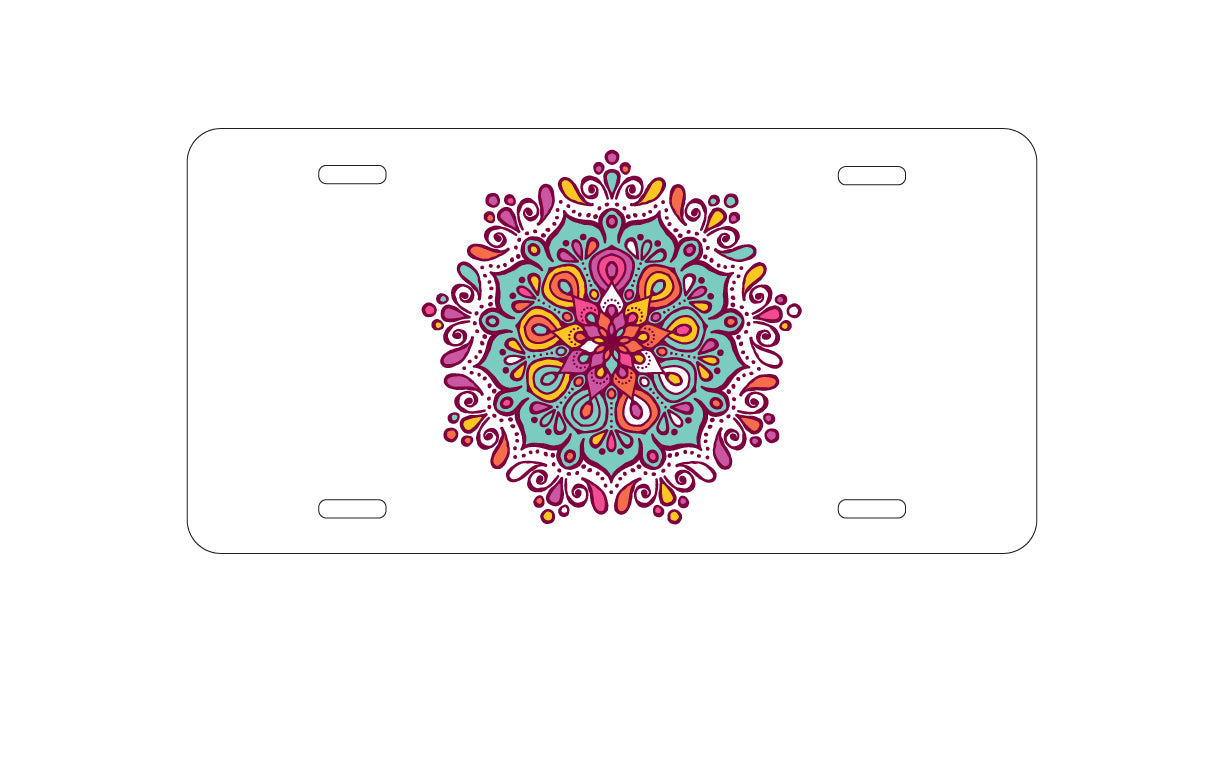 DistinctInk Custom Aluminum Decorative Vanity Front License Plate - Jewel Tone Mandala Colorful