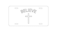 DistinctInk Custom Aluminum Decorative Vanity Front License Plate - BELIEVE - Cross, Jesus