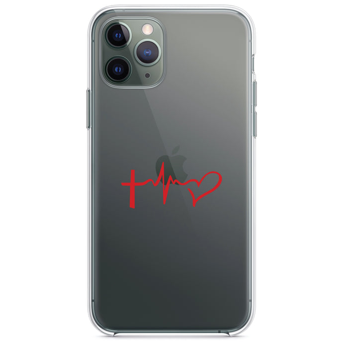 DistinctInk® Clear Shockproof Hybrid Case for Apple iPhone / Samsung Galaxy / Google Pixel - Cross Heart - Faith Hope Love