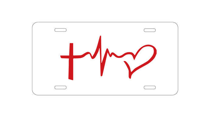 DistinctInk Custom Aluminum Decorative Vanity Front License Plate - Cross Heart - Faith Hope Love