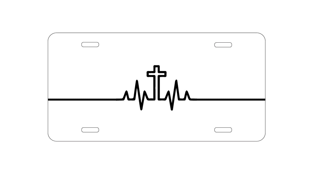 Custom Aluminum Decorative Vanity Front License Plate - Heartbeat Cross Sinus Rhythm