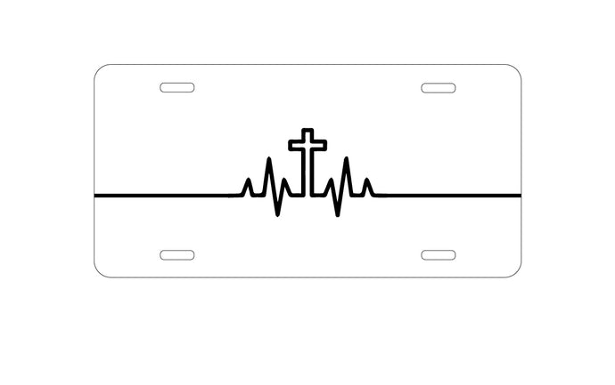 DistinctInk Custom Aluminum Decorative Vanity Front License Plate - Heartbeat Cross Sinus Rhythm