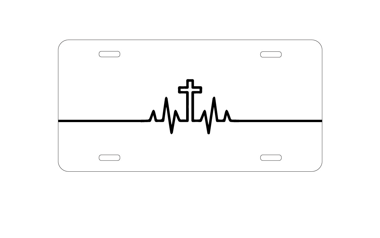 DistinctInk Custom Aluminum Decorative Vanity Front License Plate - Heartbeat Cross Sinus Rhythm