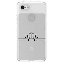 DistinctInk® Clear Shockproof Hybrid Case for Apple iPhone / Samsung Galaxy / Google Pixel - Heartbeat Cross Sinus Rhythm