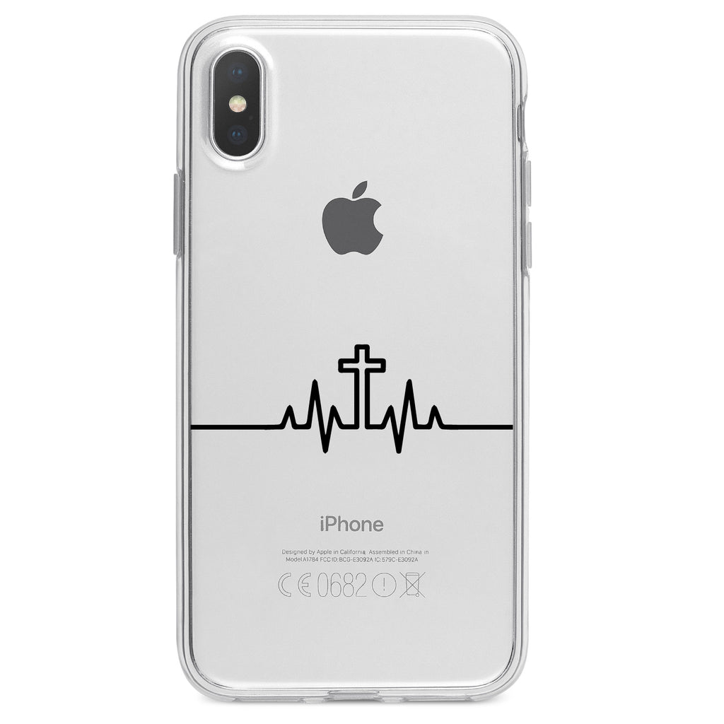 Heartbeat Cross Sinus Rhythm Clear Shockproof iPhone Case, view 4