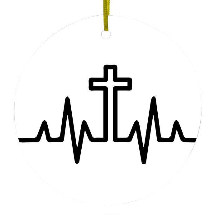 Heartbeat Cross Sinus Rhythm Ceramic Ornament