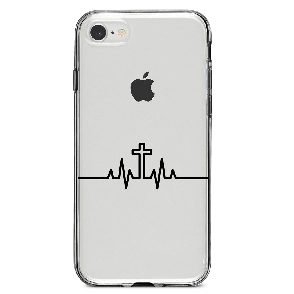 Heartbeat Cross Sinus Rhythm Clear Shockproof iPhone Case, view 5