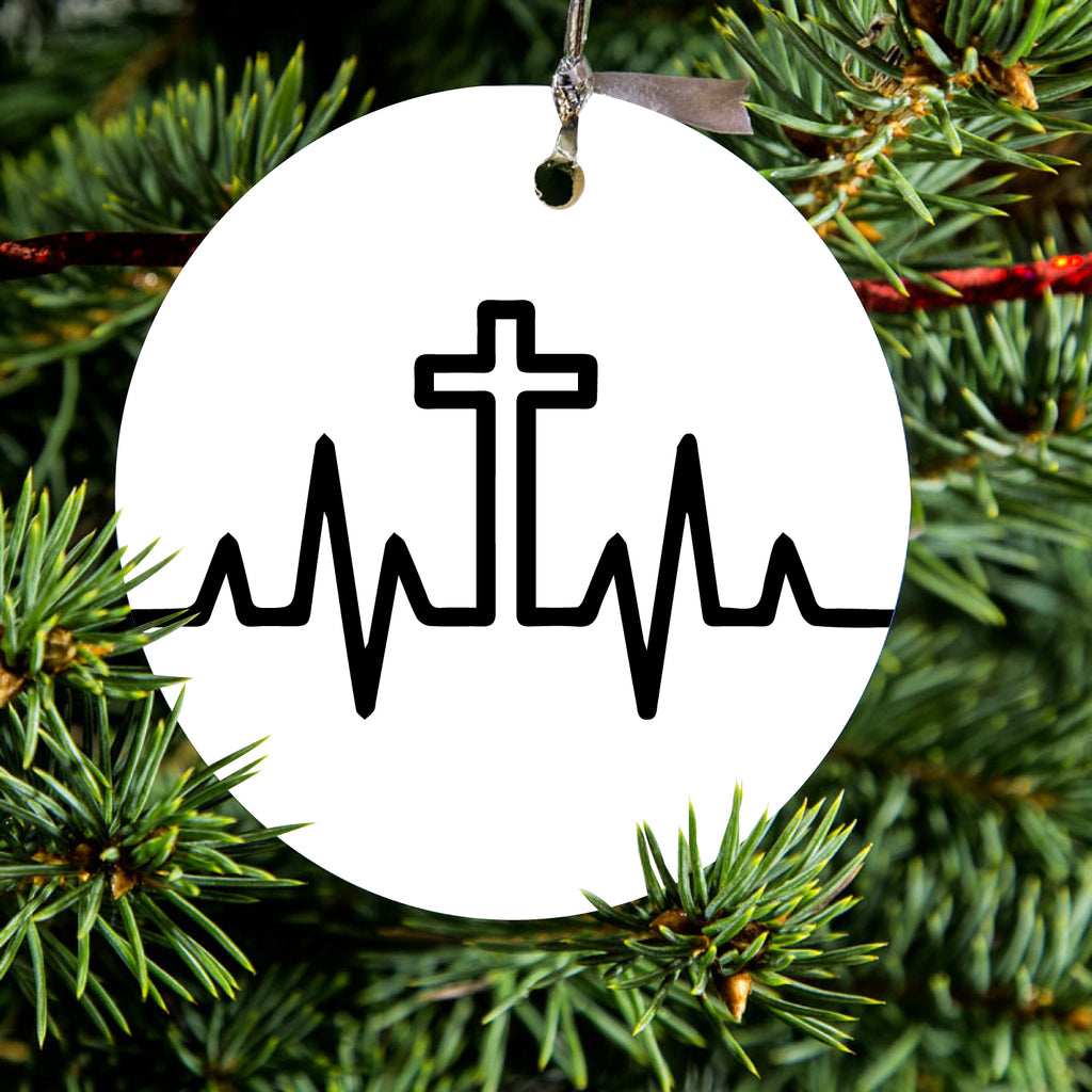 Heartbeat Cross Sinus Rhythm Ceramic Ornament, view 2