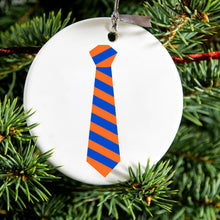 DistinctInk® Hanging Ceramic Christmas Tree Ornament with Gold String - Great Gift / Present - 2 3/4 inch Diameter - Orange Blue Neck Tie - Florida