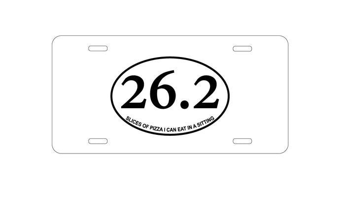 DistinctInk Custom Aluminum Decorative Vanity Front License Plate - 26.2 - Slices of Pizza In a Sitting