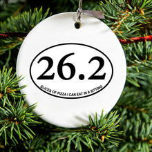 DistinctInk® Hanging Ceramic Christmas Tree Ornament with Gold String - Great Gift / Present - 2 3/4 inch Diameter - 26.2 - Slices of Pizza In a Sitting
