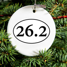 DistinctInk® Hanging Ceramic Christmas Tree Ornament with Gold String - Great Gift / Present - 2 3/4 inch Diameter - 26.2 - Marathon Sticker - Running