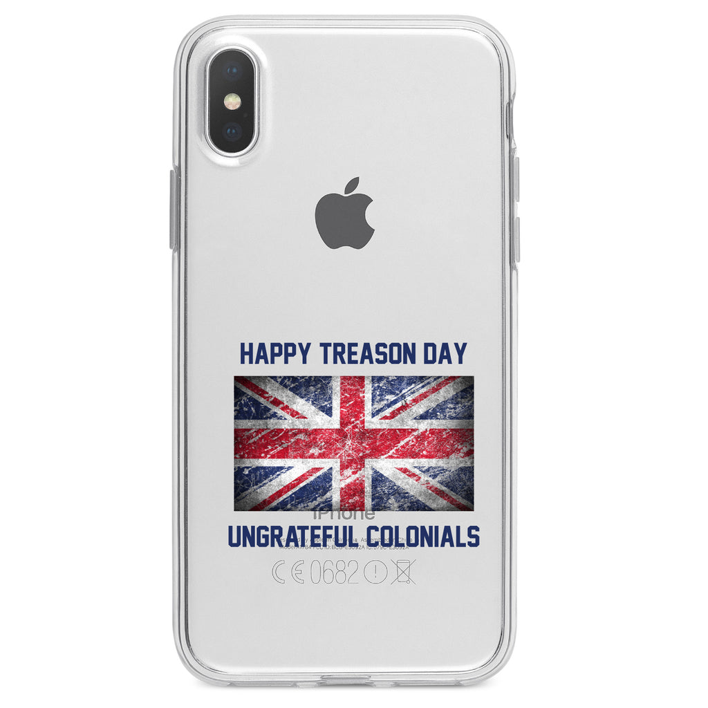 Happy Treason Day Ungrateful Colonials Clear Shockproof iPhone Case, view 2