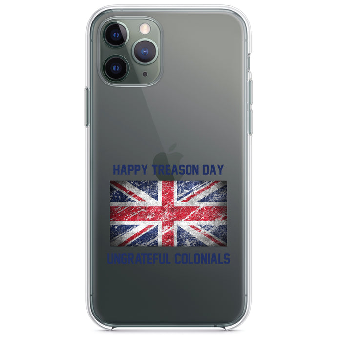 DistinctInk® Clear Shockproof Hybrid Case for Apple iPhone / Samsung Galaxy / Google Pixel - Happy Treason Day Ungrateful Colonials