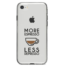 DistinctInk® Clear Shockproof Hybrid Case for Apple iPhone / Samsung Galaxy / Google Pixel - More Espresso Less Depresso