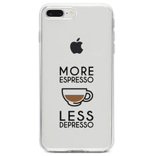 DistinctInk® Clear Shockproof Hybrid Case for Apple iPhone / Samsung Galaxy / Google Pixel - More Espresso Less Depresso